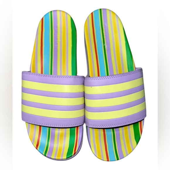 Adidas Slides Striped Adilette Comfort Athleisure Purple H03625 Women's Size 10 - Picture 1 of 6
